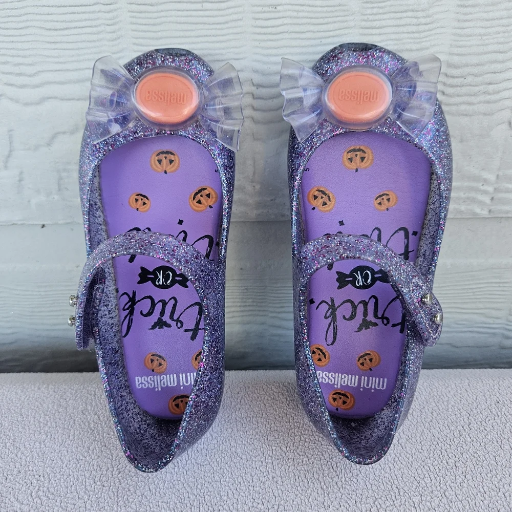 Mini Melissa Ultragirl Trick or Treat Halloween Mary Jane Purple Flats SZ 10